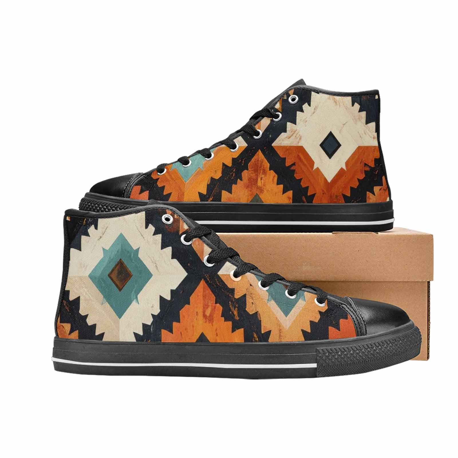 WOMEN'S Southwestern Geometric Diamond High Top Canvas Cottagecore Custom Shoes