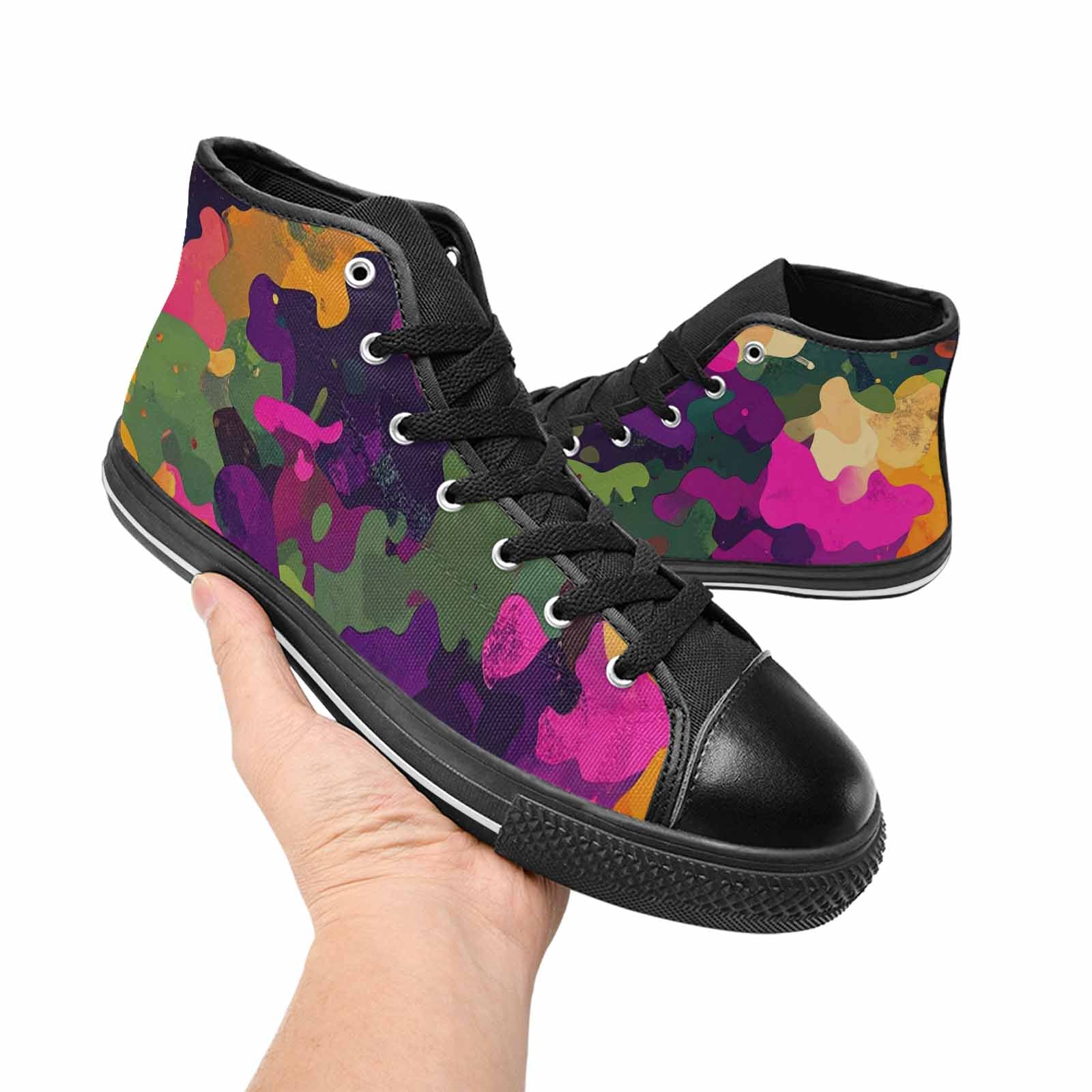 MEN'S Military Camouflage Blotch High Top Canvas Vibrant Chaos Sneakers