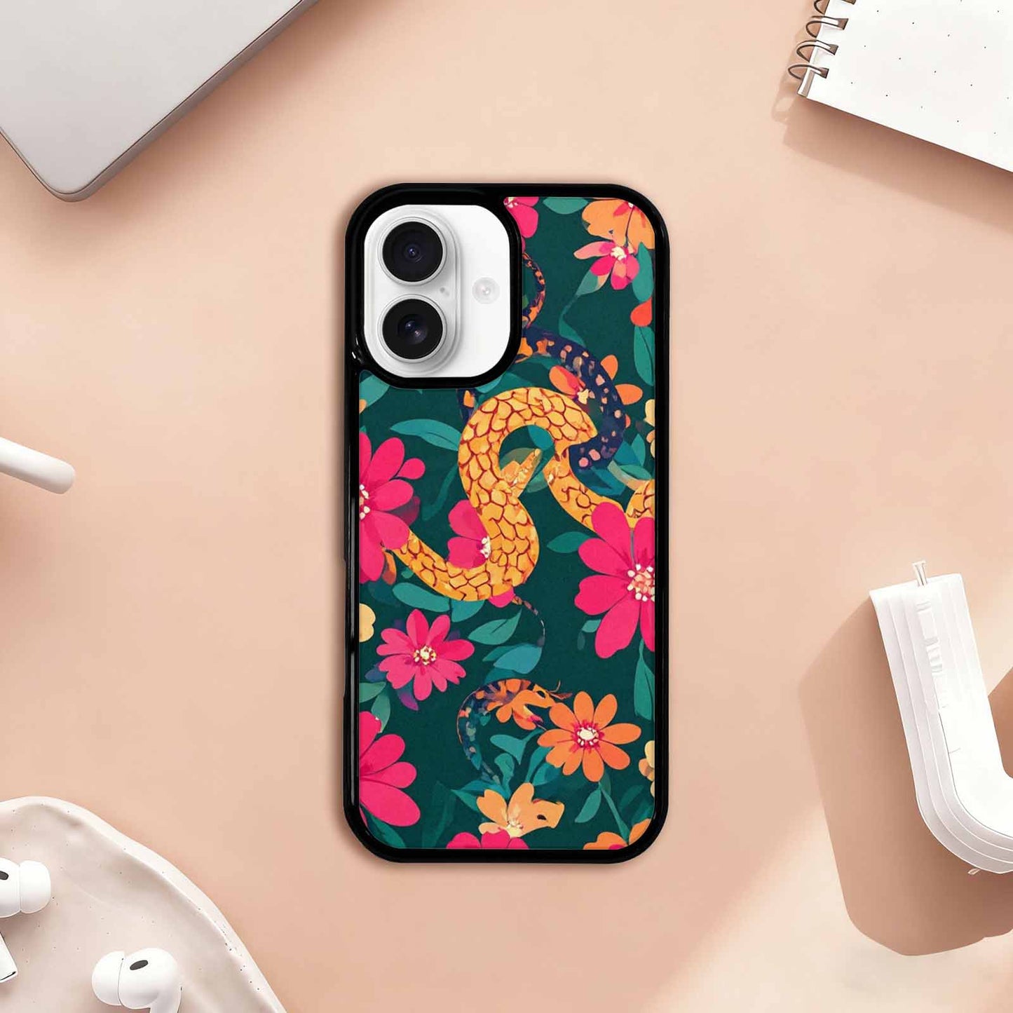 iPhone 17 Case — Floral Snake Print Floral, Custom Art Phone Cover