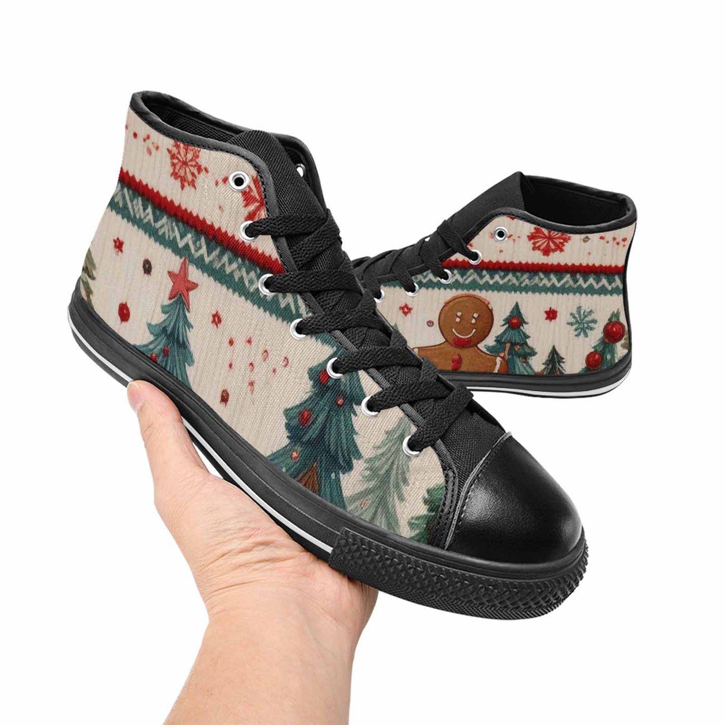 MEN'S Christmas Holly Snowflake High Top Canvas Vivid Custom Sneakers