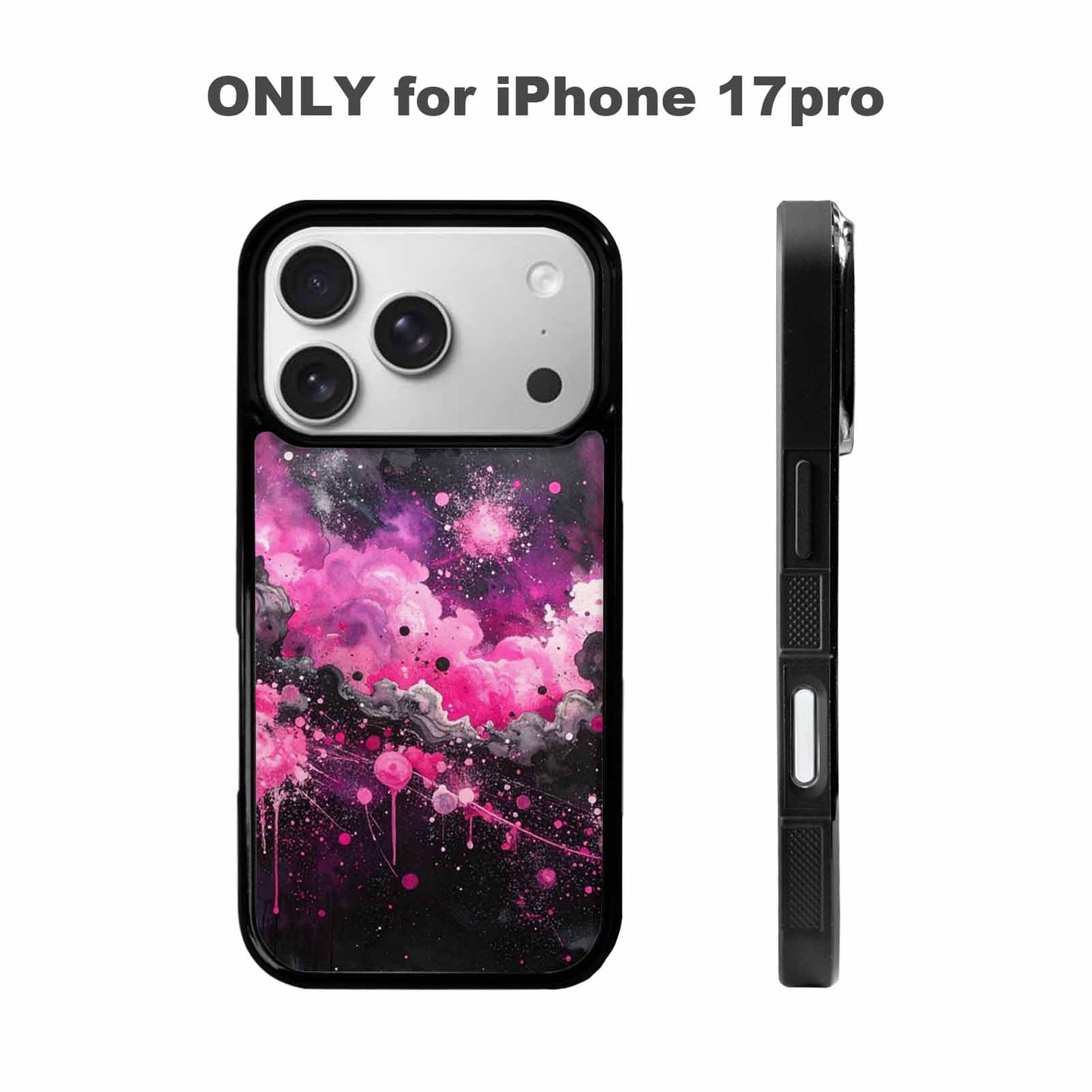 iPhone 17 Pro Case — Galaxy Nebula Black Pink Ink Galaxy, Custom Print Case Cover