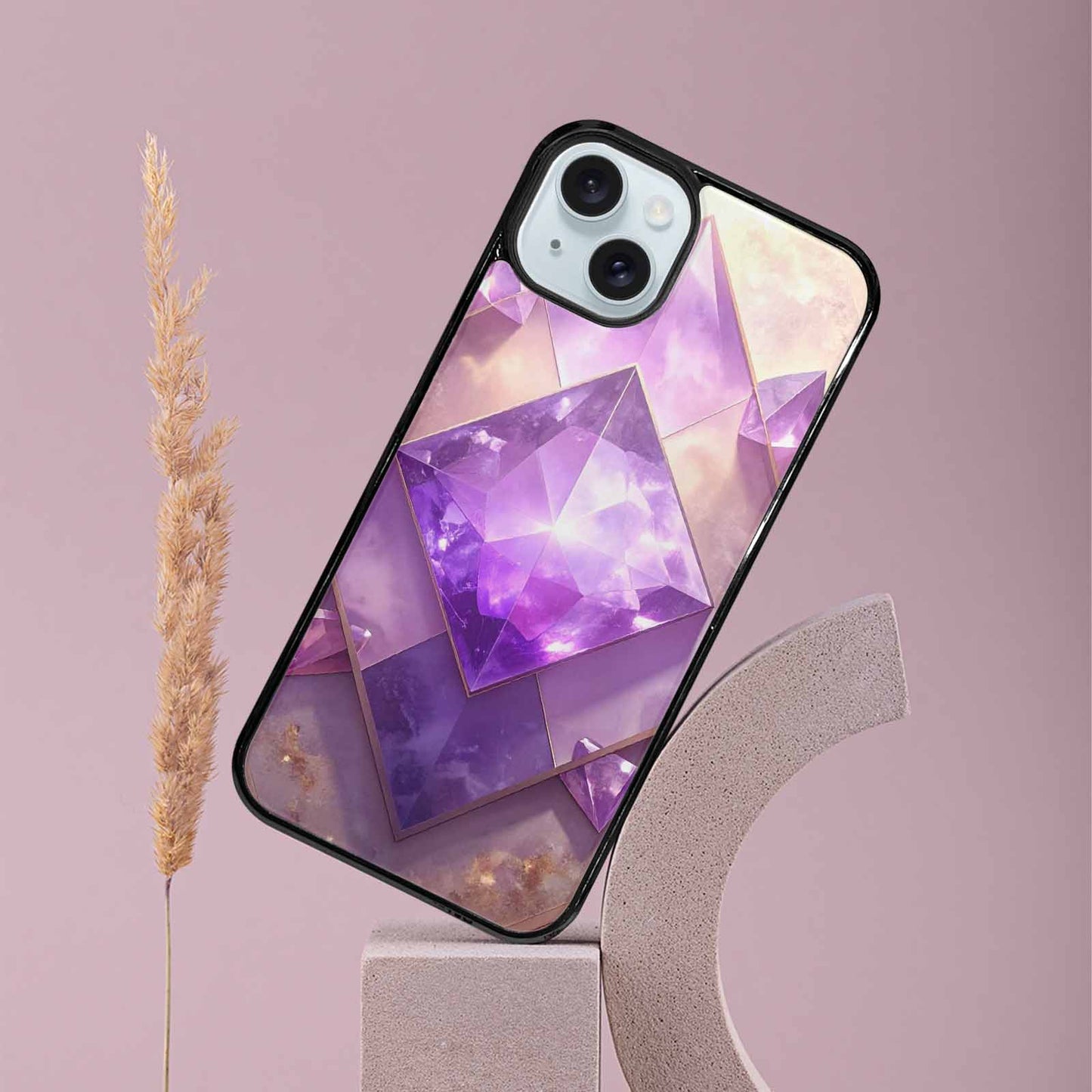 iPhone 15 Plus Case — Amethyst Crystal Art Pattern Personalized Phone, Custom Printed Phone Case