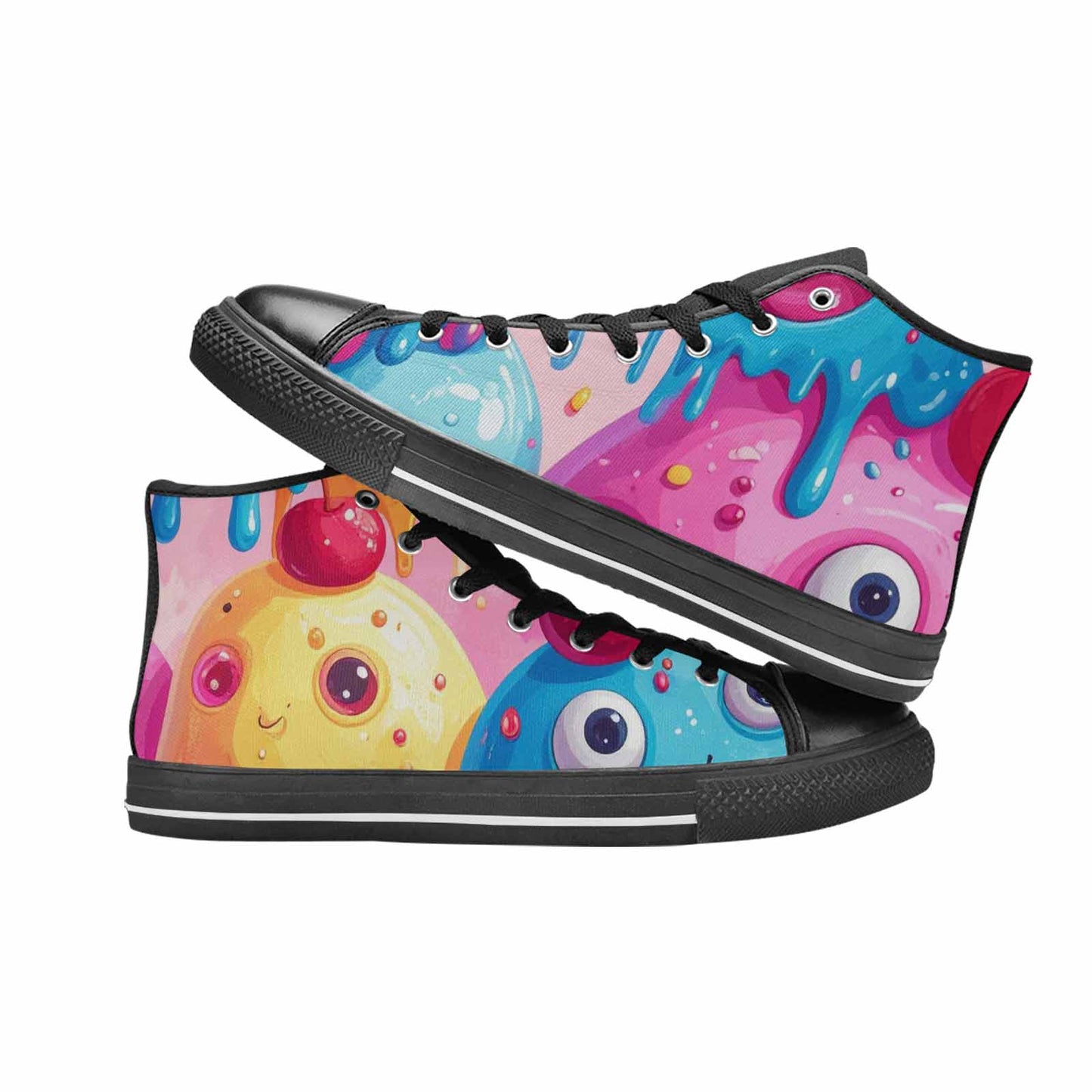 WOMEN'S Melting Icecream Monster Cherry High Top Canvas Cottagecore Shoes