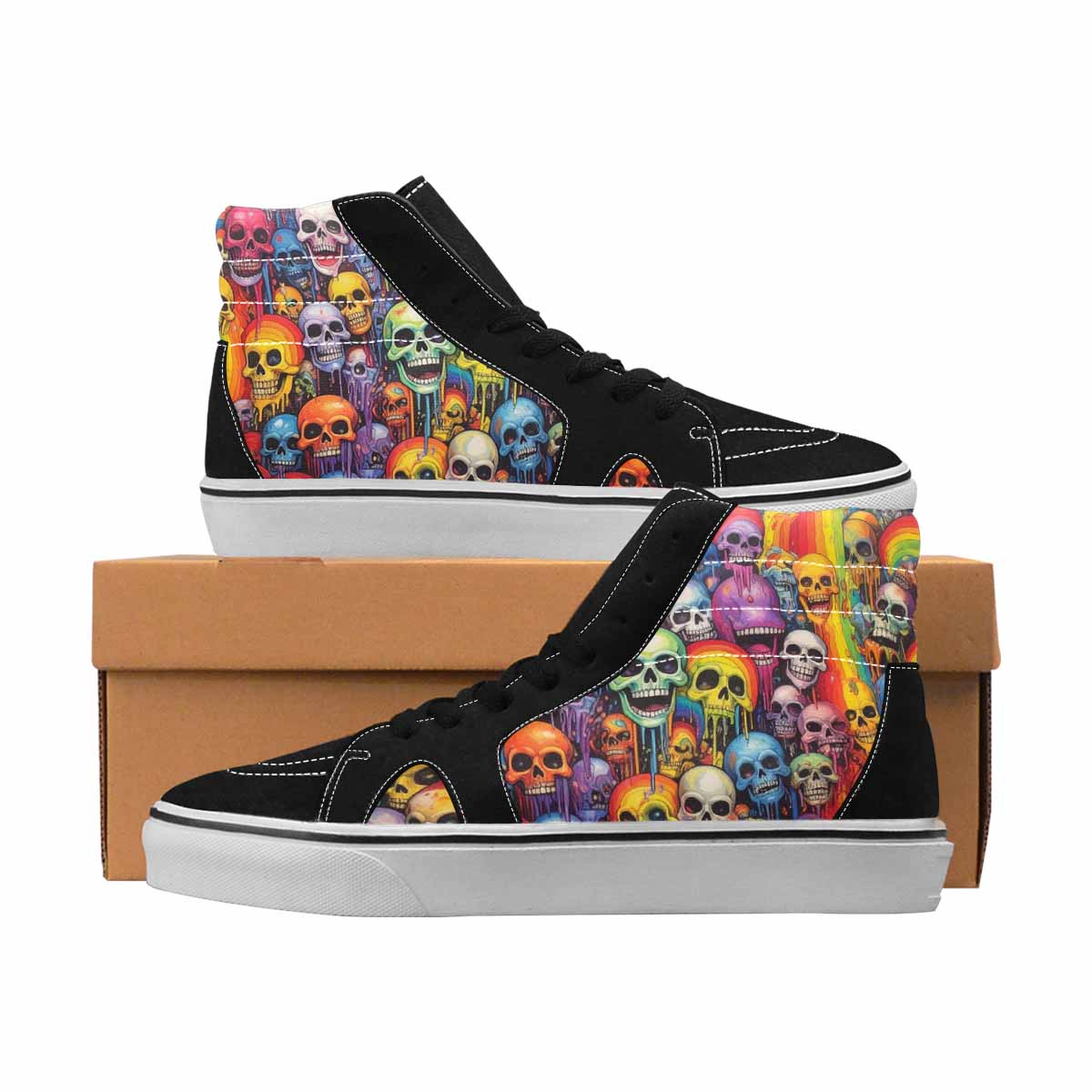 MEN'S Skulls High Top Canvas Graphic Print Melting Art Custom Streetwear Shoes