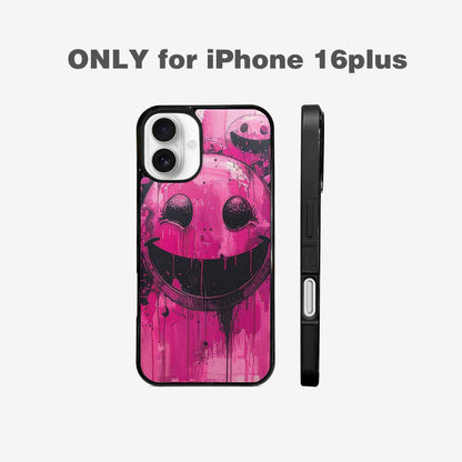 iPhone 16 Plus Case — Melting Moon Smiley Black Pink Ink, Custom Made Phone Cover
