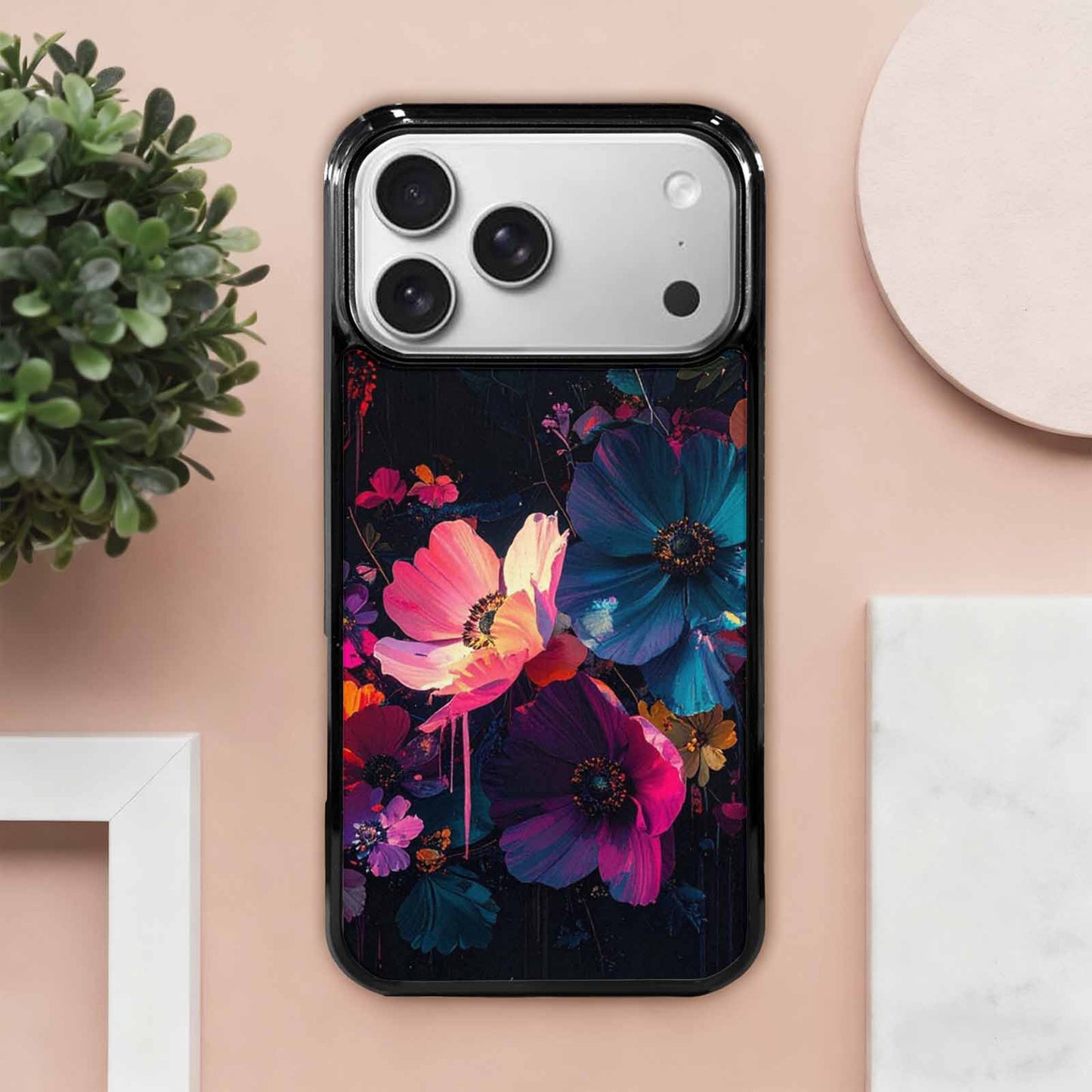 iPhone 17 Pro Max Case — Shadowy Glitch Floral Pattern Floral, Custom Print Case Cover