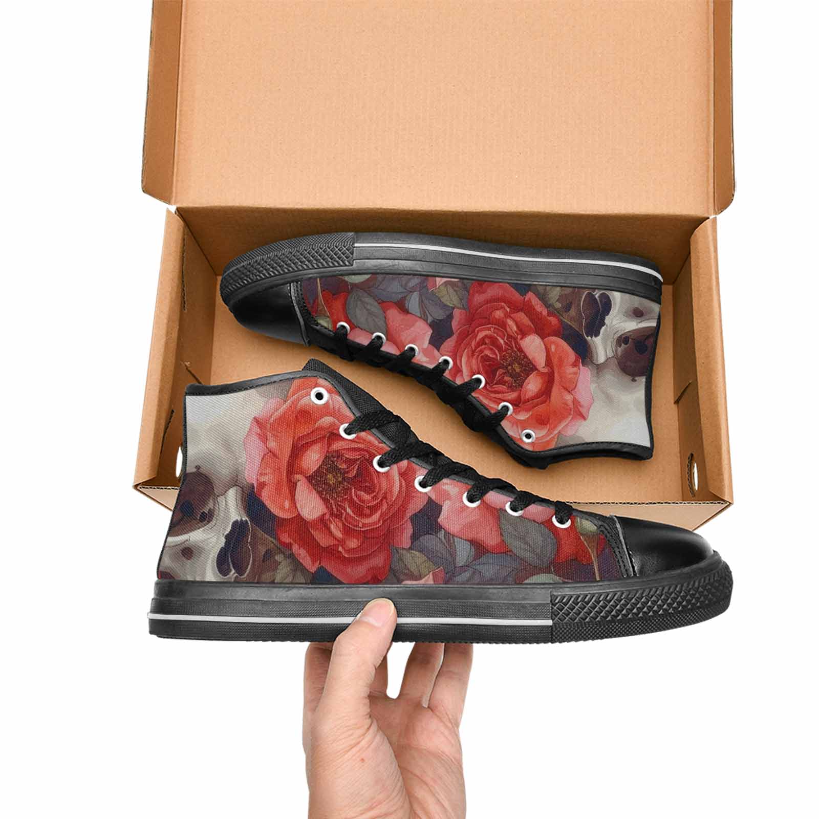 MEN'S Skulls Roses Soft Airbrush High Top Canvas Dark Academia Custom Sneakers