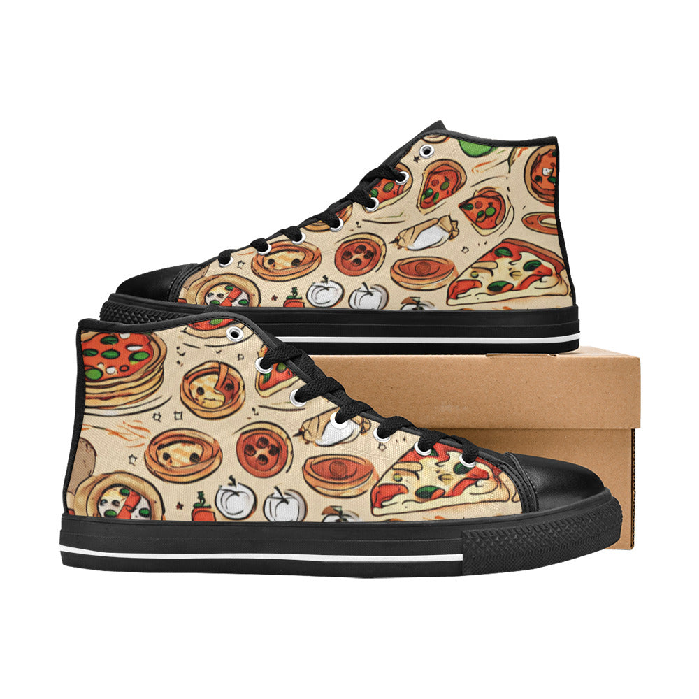 WOMEN'S Planet Pizza Art High Top Canvas Wallpaper Art Custom Sneakers