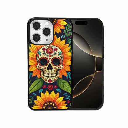 iPhone 15 Pro Max Case — Sunflowers And Skulls, Custom Art Phone Cover