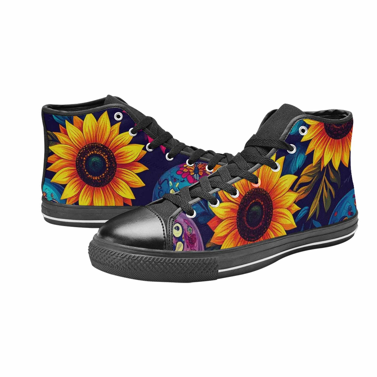 MEN'S Sunflower Skulls Print High Top Canvas Vivid Custom Shoes