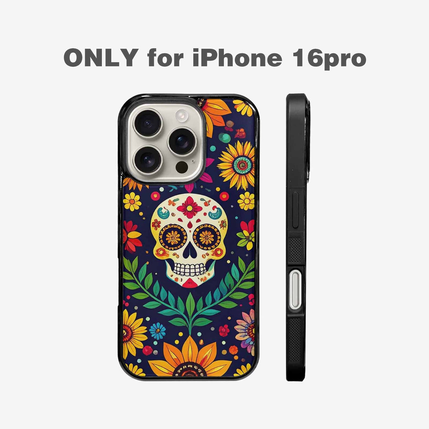 iPhone 16 Pro Case — Sunflowers And Skulls, Custom Printed Phone Case
