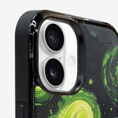 iPhone 16 Plus Case — Melting Galaxy Acid Green, Custom Designed Case Cover