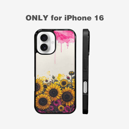 iPhone 16 Case — Sunflower Burst Black Pink Ink Sunflowers, Customized Protective Case