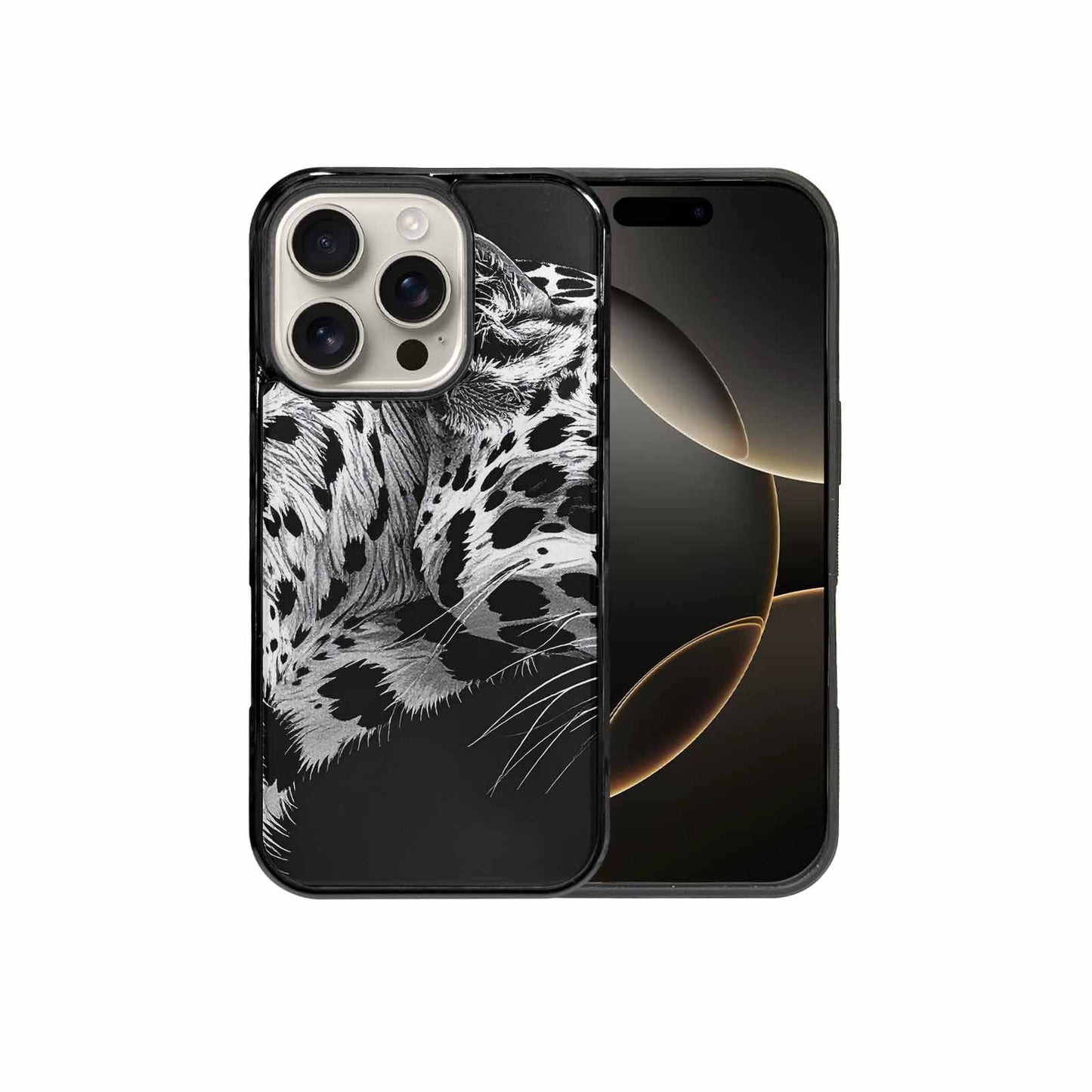 iPhone 16 Pro Case — Leopard Print Black And White Style, Customized Protective Case