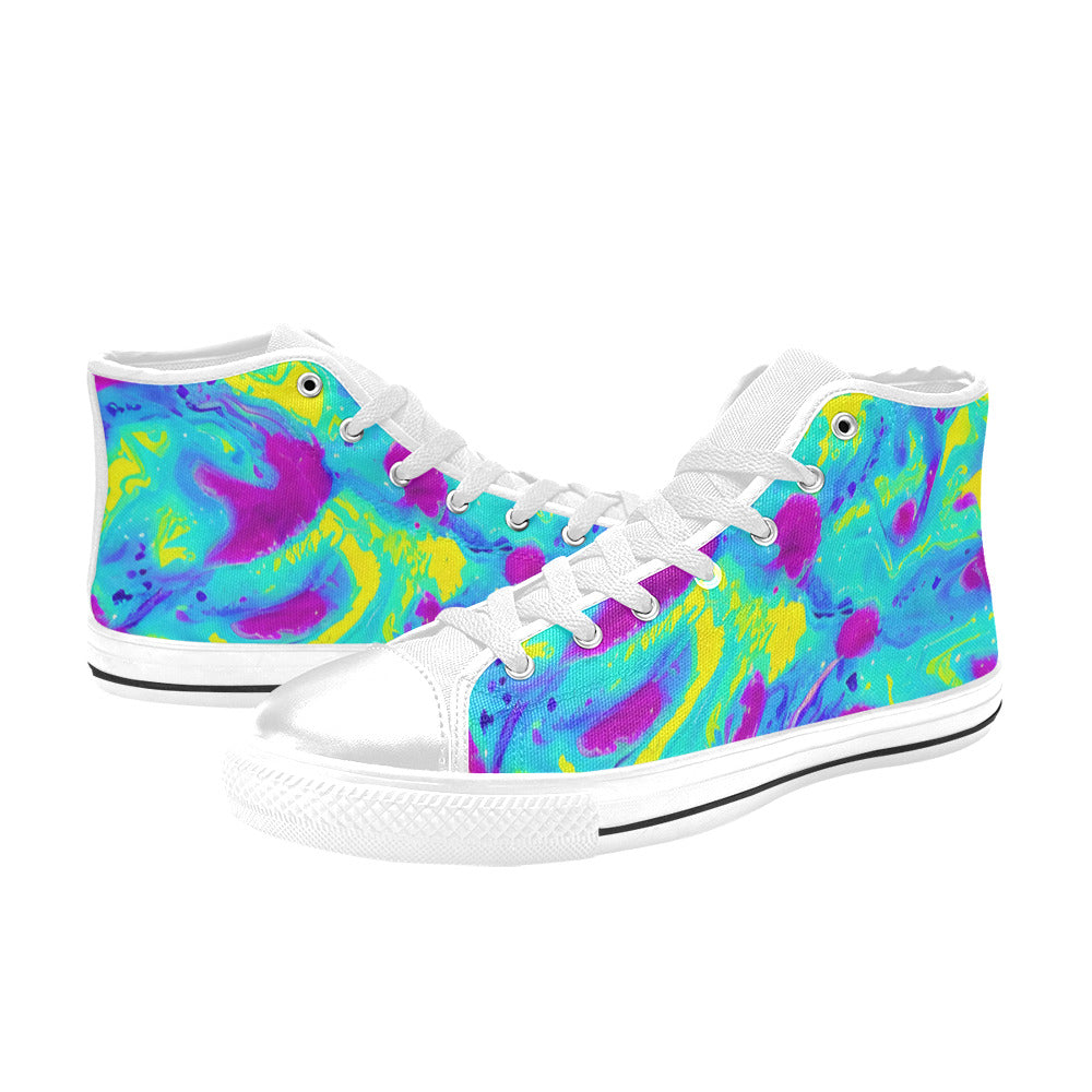 WOMEN'S Tie Dye Splash Retro High Top Canvas Neon Fantasy Shoes