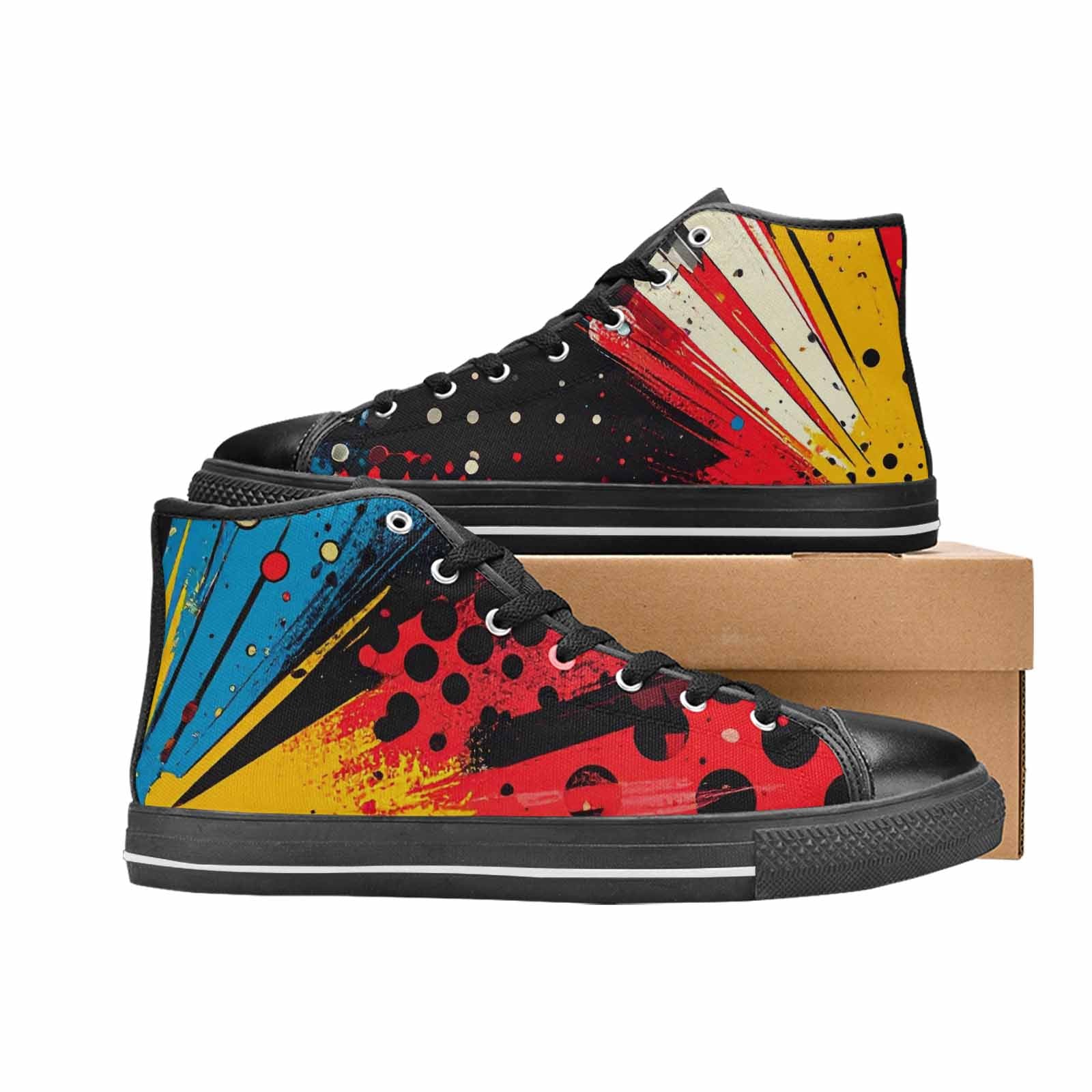 WOMEN'S Comic Book Halftone High Top Canvas Vibrant Chaos Custom Sneakers