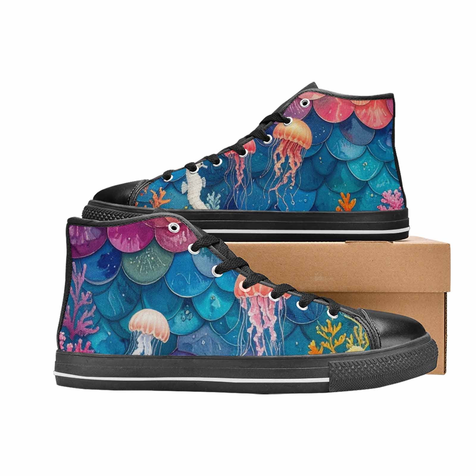 WOMEN'S Fish Scale Coral High Top Canvas Cottagecore Shoes