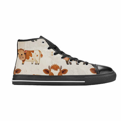 WOMEN'S Cow Animal Print High Top Canvas Neon Fantasy Shoes