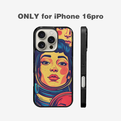 iPhone 16 Pro Case — Retro Astronaut Cartoon Art Pattern Groovy, Custom Printed Phone Case