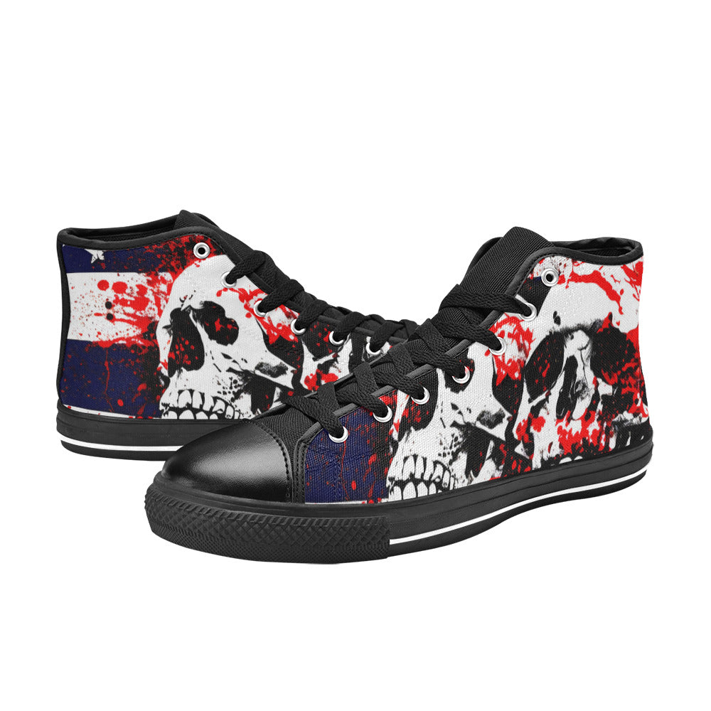 MEN'S Patriotic Splatter Skulls Men’S High Top Canvas Wallpaper Art Sneakers