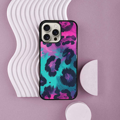 iPhone 16 Pro Max Case — Leopard Neon Pink Teal Airbrush, Custom Phone Case