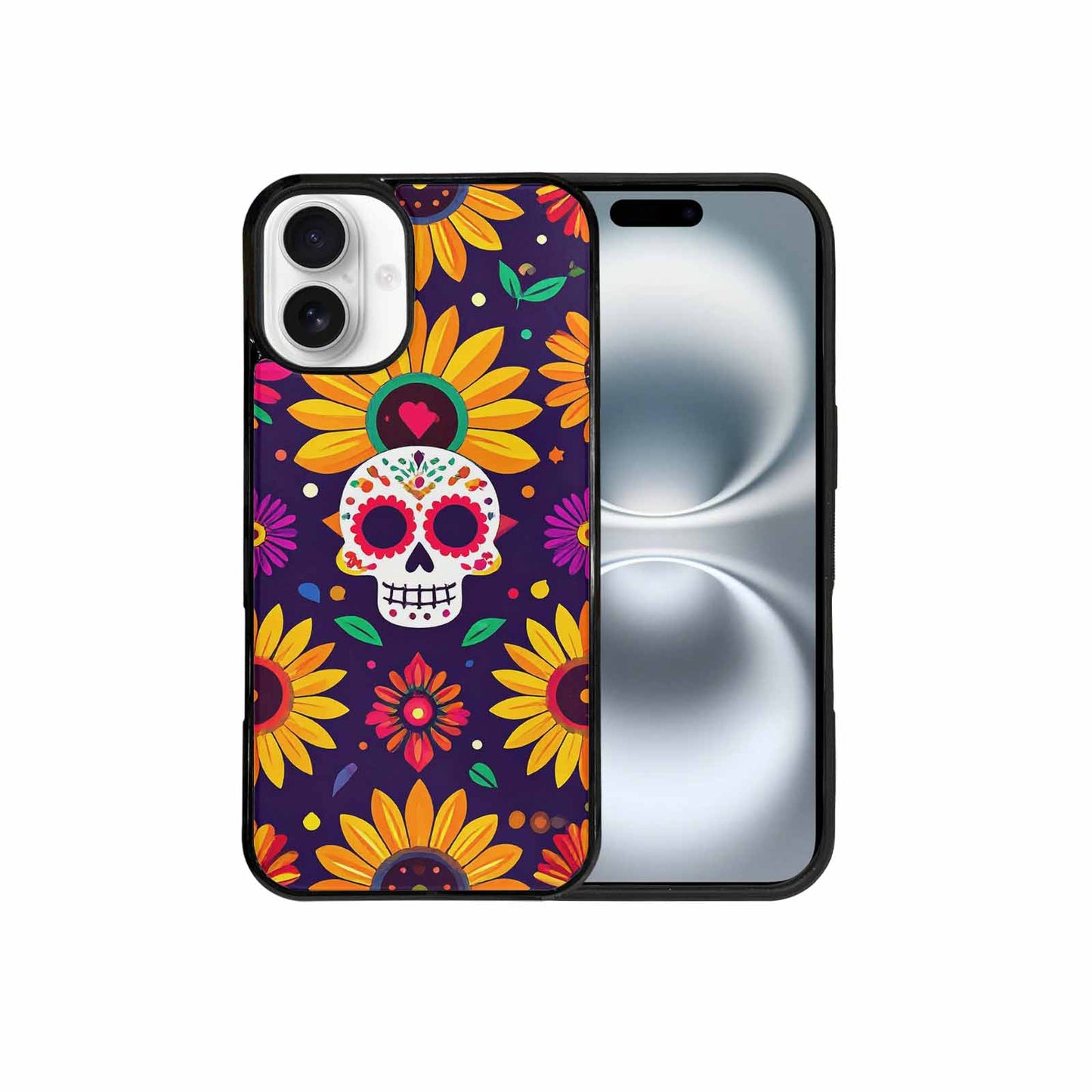 iPhone 16 Plus Case — Sunflowers Hundreds Of Skulls Art Seamless, Personalized Phone Case