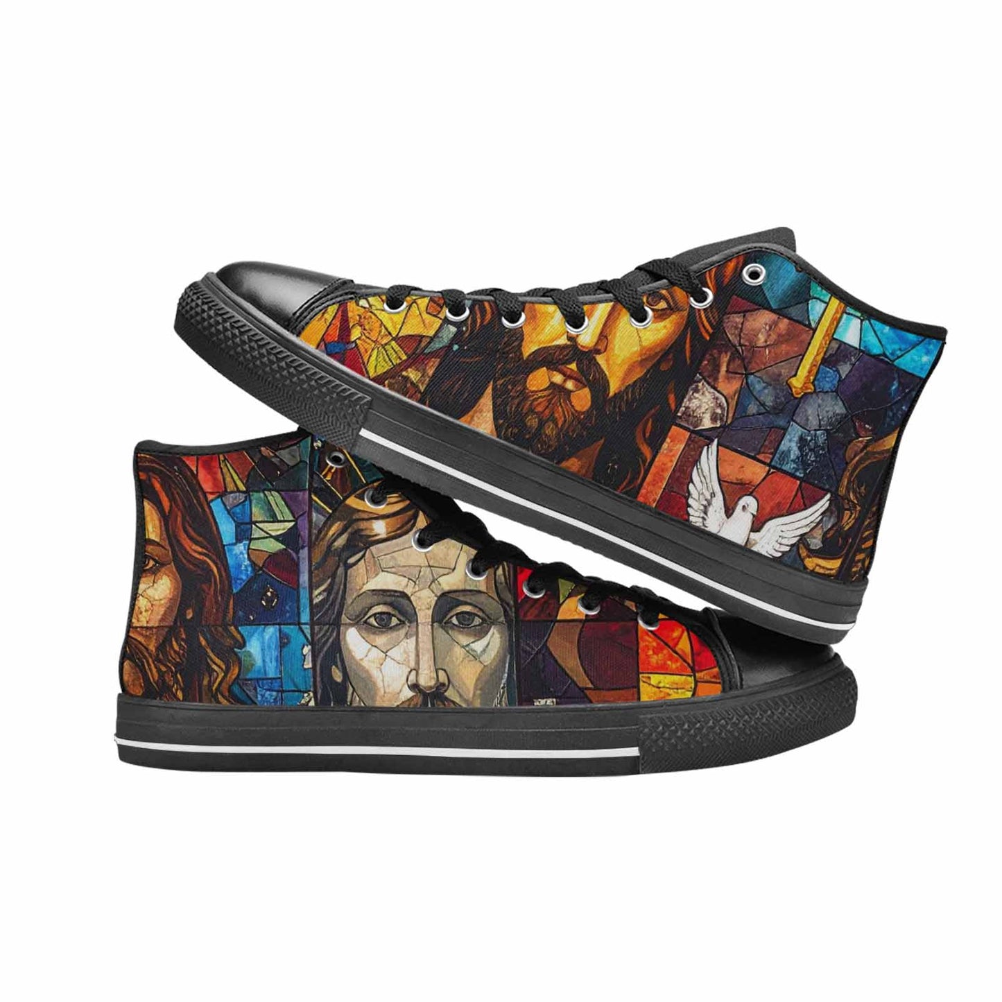 MEN'S Jesus Face Small High Top Canvas Wallpaper Art Sneakers