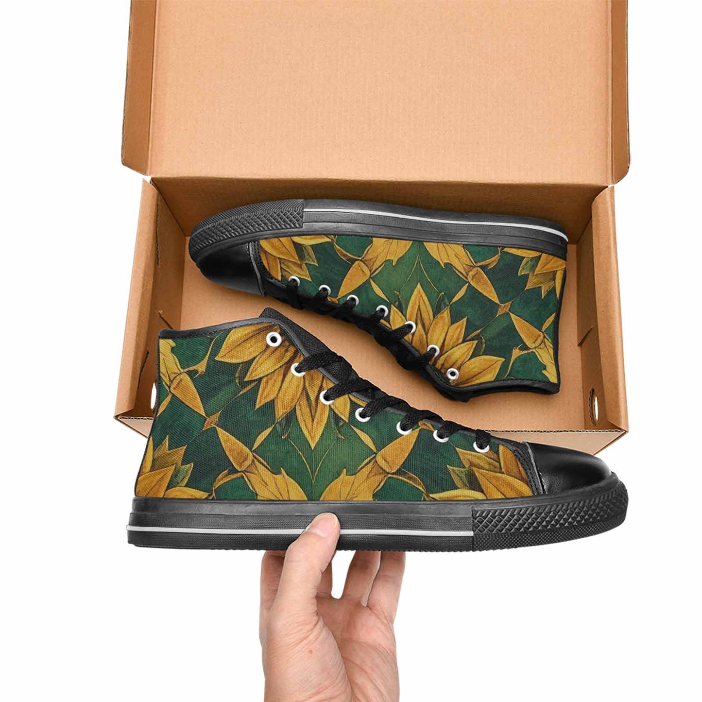 MEN'S Sunflower Mandala Kaleidoscope High Top Canvas Cottagecore Shoes