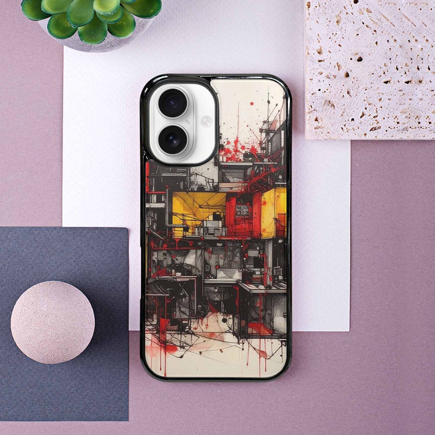 iPhone 16 Case — Liminal Space Fragment Black Red Ink, Unique Phone Case Design