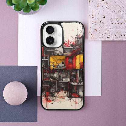 iPhone 16 Case — Liminal Space Fragment Black Red Ink, Unique Phone Case Design