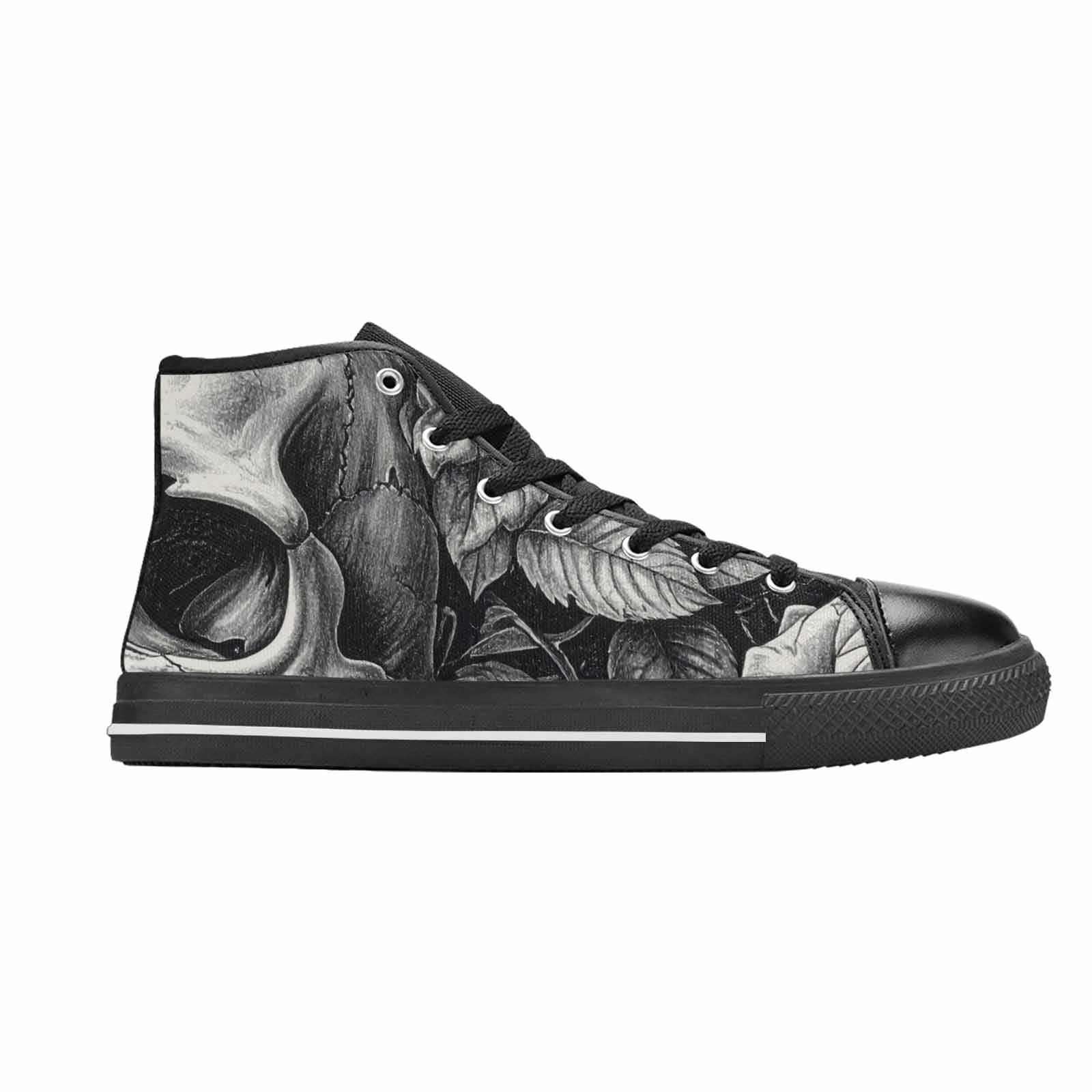 WOMEN'S Skulls Roses Pen Ink High Top Canvas Dreamcore Custom Sneakers