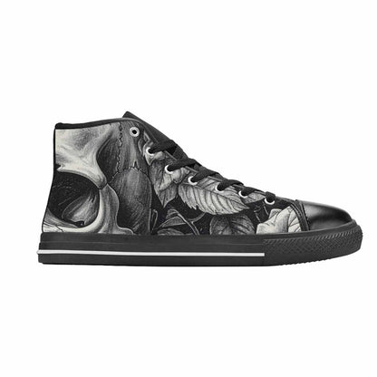 WOMEN'S Skulls Roses Pen Ink High Top Canvas Dreamcore Custom Sneakers