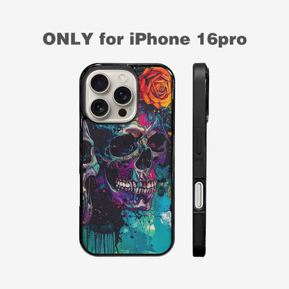 iPhone 16 Pro Case — Skulls Roses Acid Wash, Custom Art Phone Cover