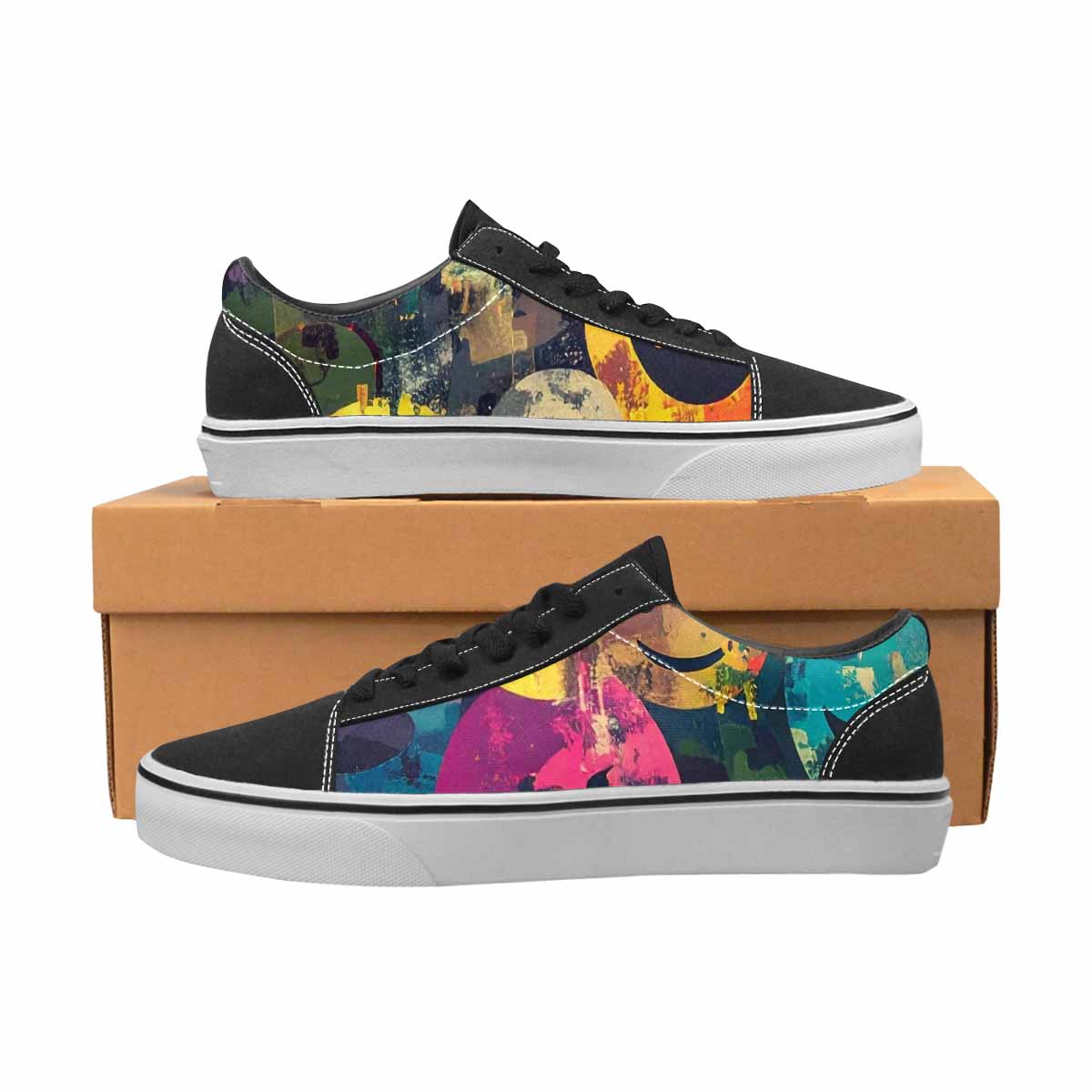 WOMEN'S Smiley Faces  Camo Lace-Up Canvas Kaleidoscope Sneakers