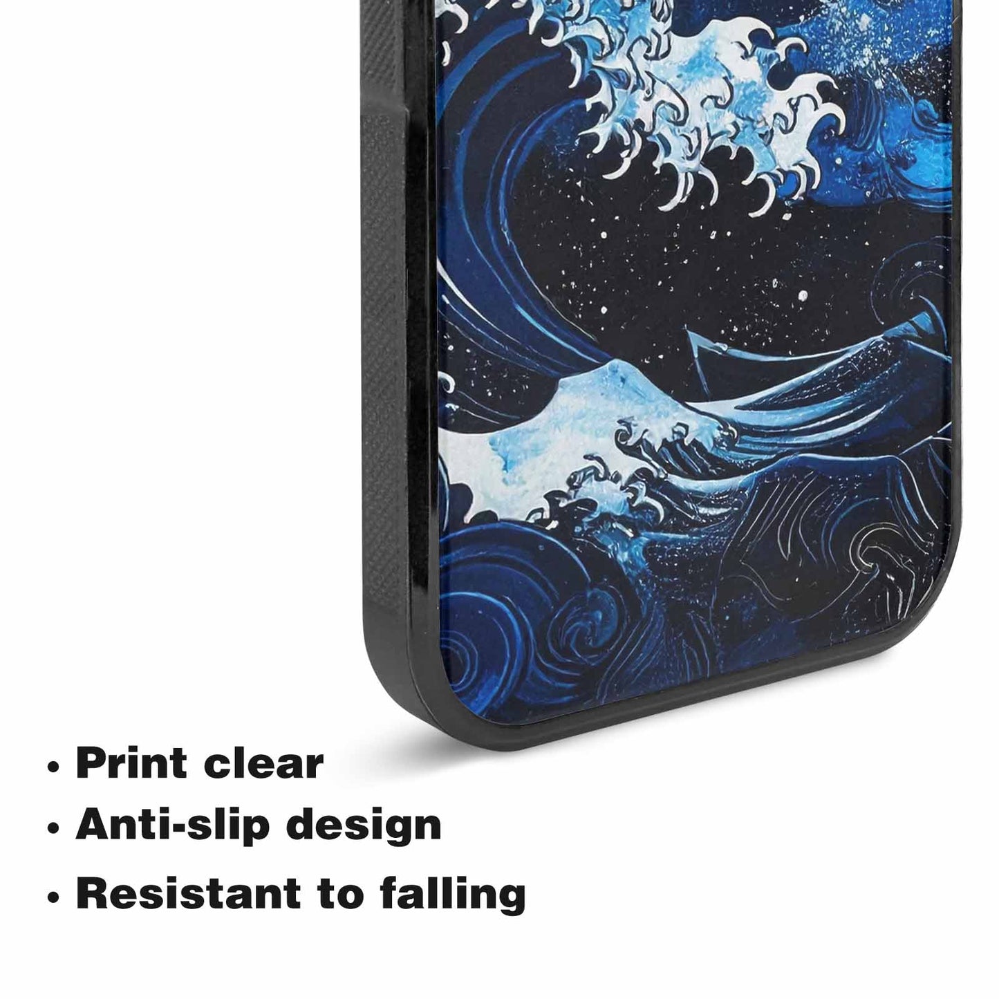 iPhone 15 Plus Case — Nautical Wave Black Blue Ink Wave, Personalized Phone Case