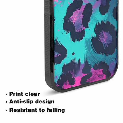 iPhone 15 Plus Case — Leopard Neon Pink Teal Airbrush, Personalized Phone Case