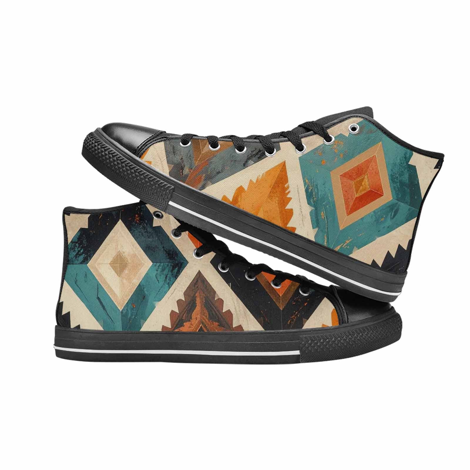 MEN'S Southwestern Geometric Diamond High Top Canvas Grunge Shoes
