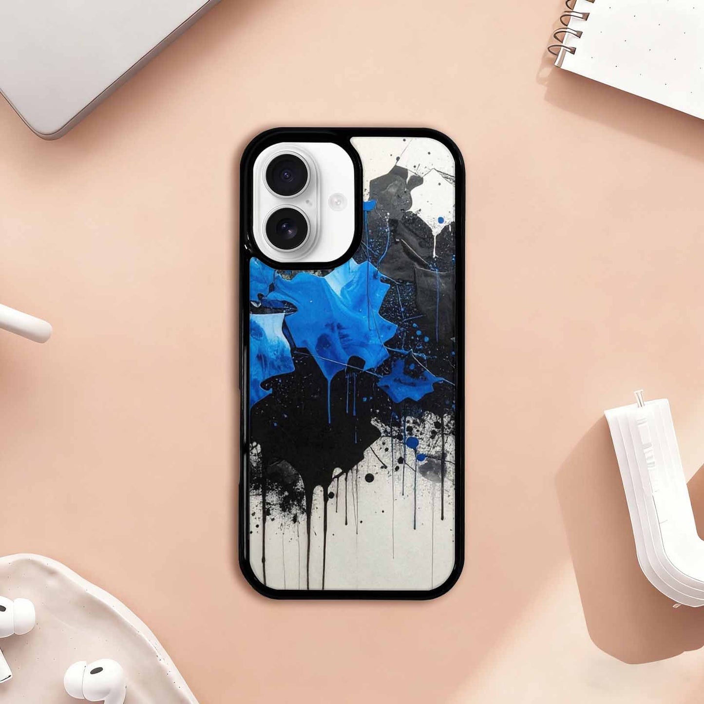 iPhone 17 Case — Black &amp; Blue Ink Camo, Original Design Phone Case