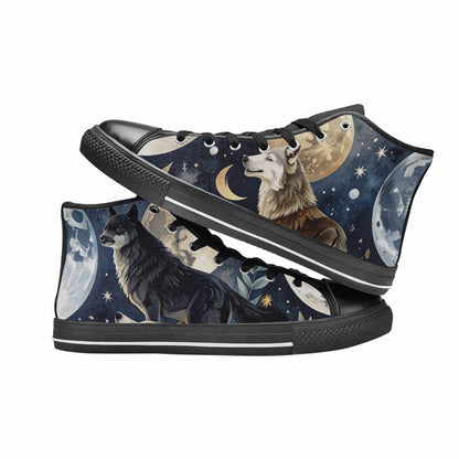 WOMEN'S Wolf Silhouette Moon High Top Canvas Dark Academia Custom Sneakers