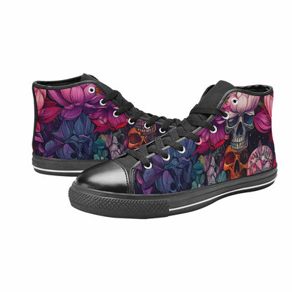 WOMEN'S Lotus Skulls High Top Canvas Cottagecore Sneakers