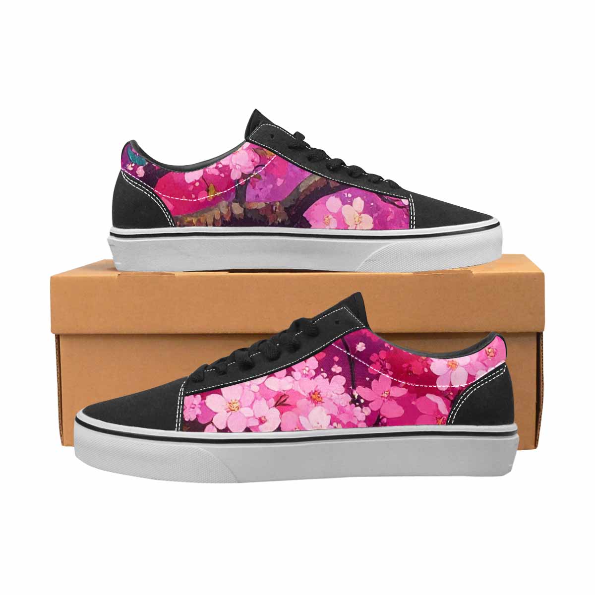 WOMEN'S Cherry Blossom Branch Cherry Lace-Up Canvas Melting Art Sneakers