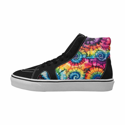 WOMEN'S Tie Dye Black & Blue Ink High Top Canvas Streetwear Cottagecore Custom Streetwear Shoes