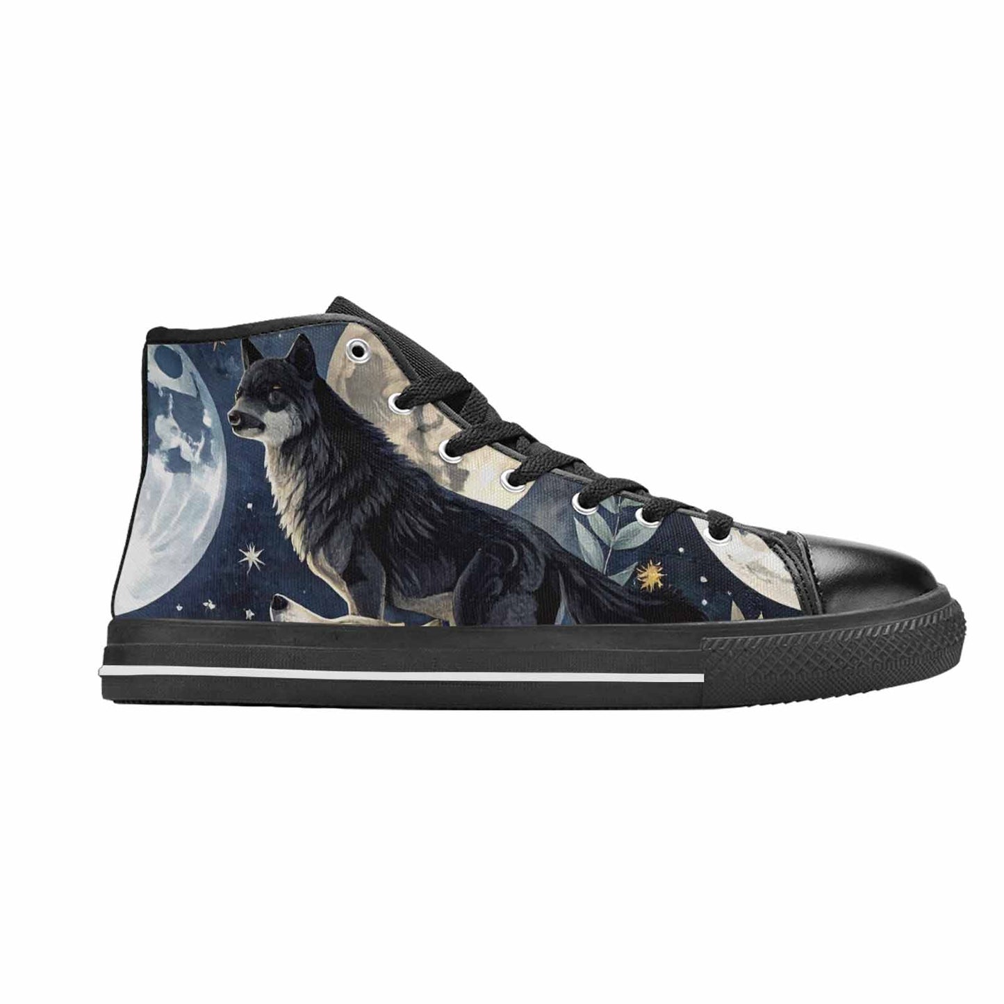 WOMEN'S Wolf Silhouette Moon High Top Canvas Dark Academia Custom Sneakers