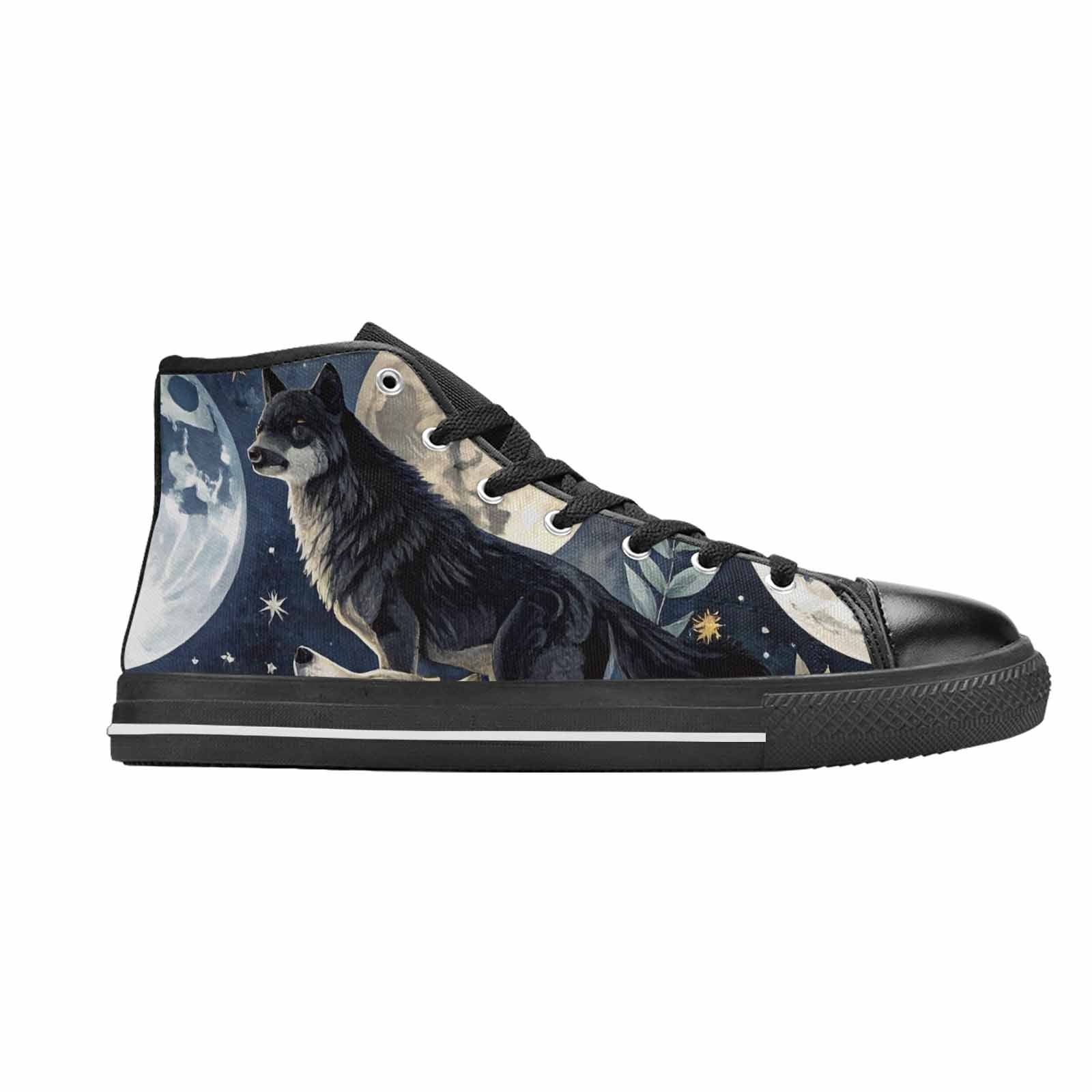 WOMEN'S Wolf Silhouette Moon High Top Canvas Dark Academia Custom Sneakers