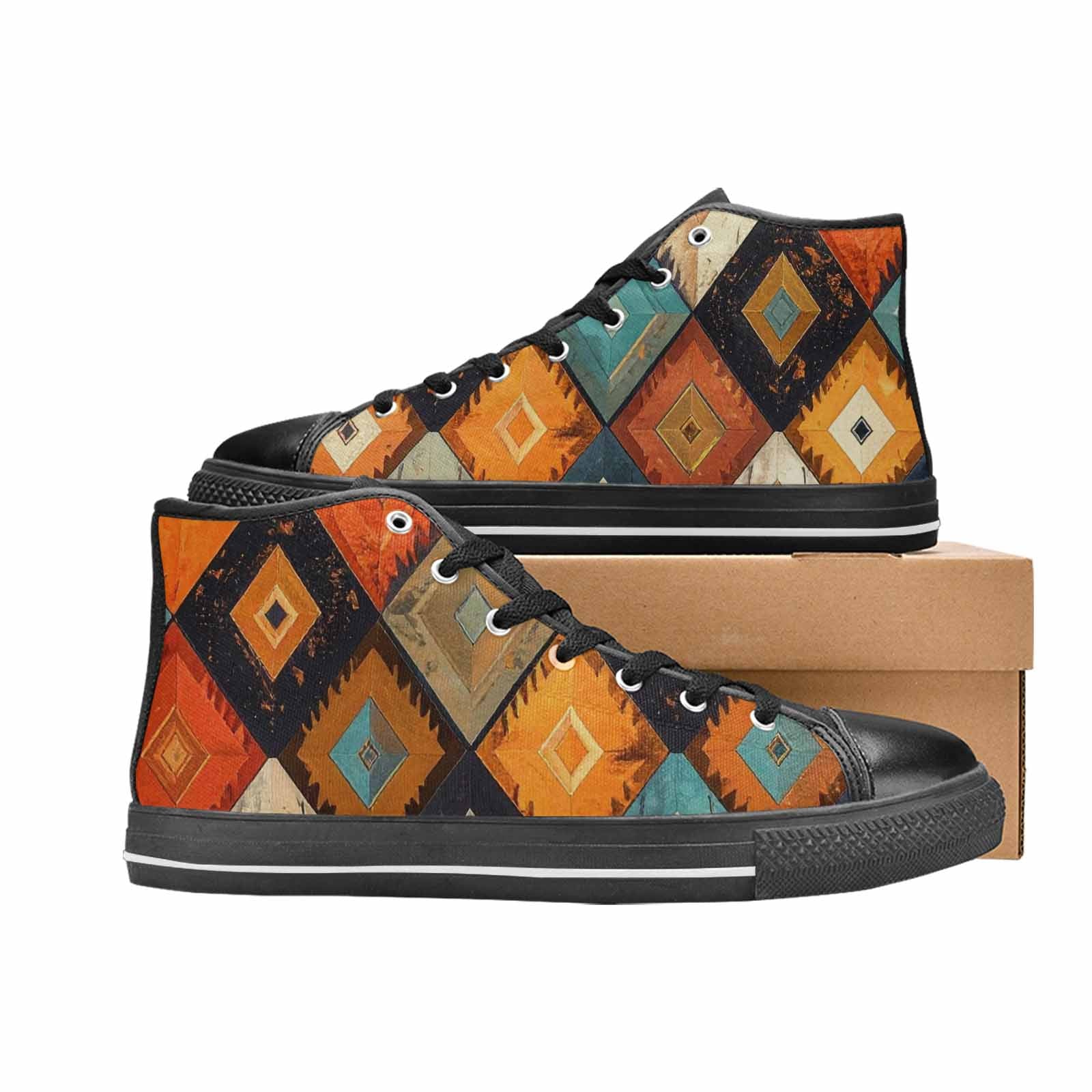 MEN'S Southwestern Geometric Diamond High Top Canvas Dark Academia Shoes