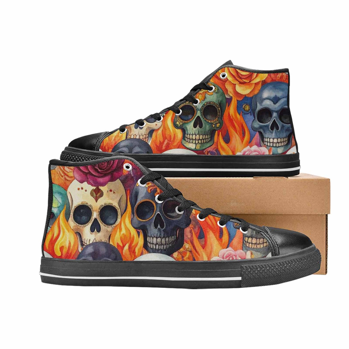 WOMEN'S Skull High Top Canvas Vibrant Chaos Shoes