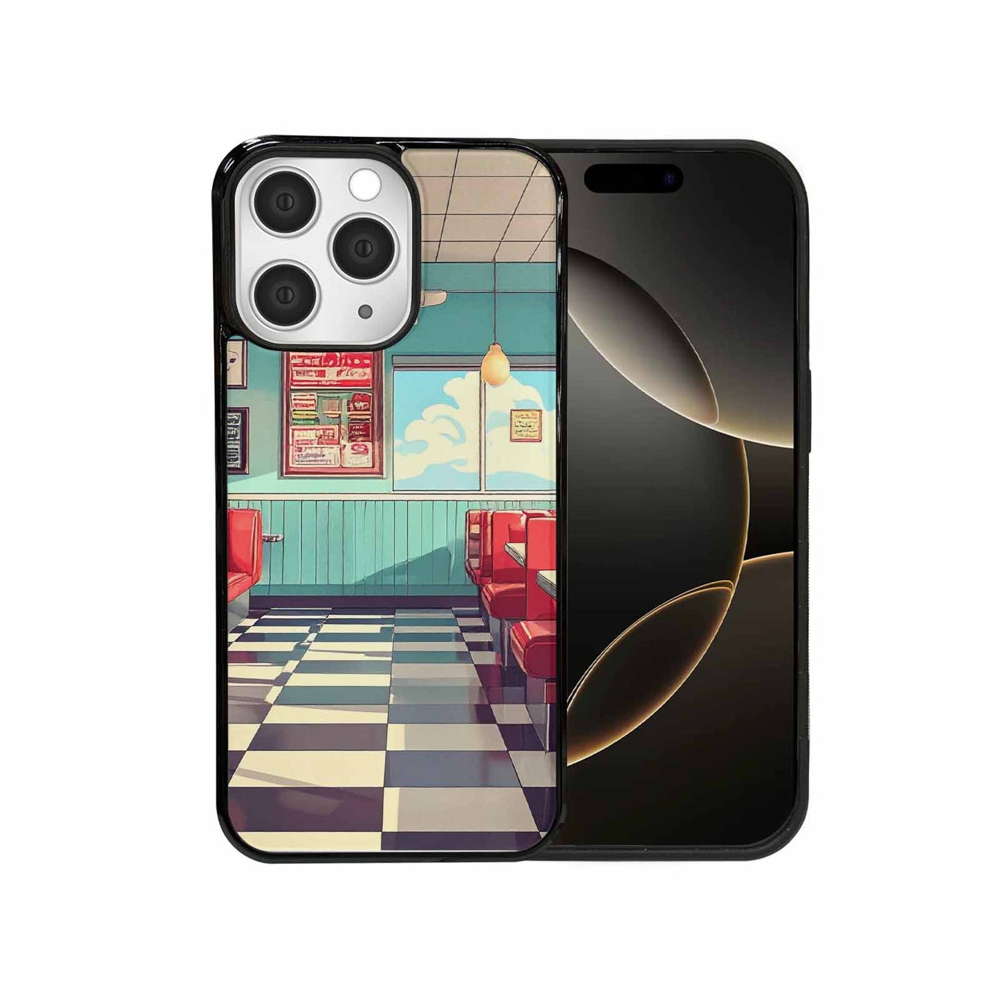iPhone 15 Pro Max Case — 1950s Diner Cartoon Art Pattern, Personalized Phone Case