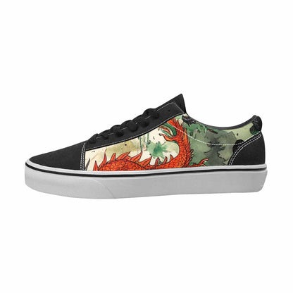 WOMEN'S Dragons Black & Green Ink Canvas Original Design Cottagecore Custom Printed Shoes