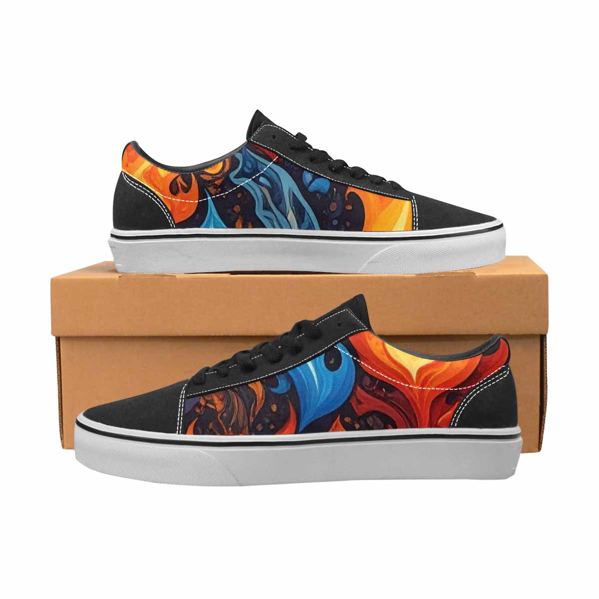 WOMEN'S Fire Flame Canvas Lace-Up Vibrant Chaos Custom Sneakers