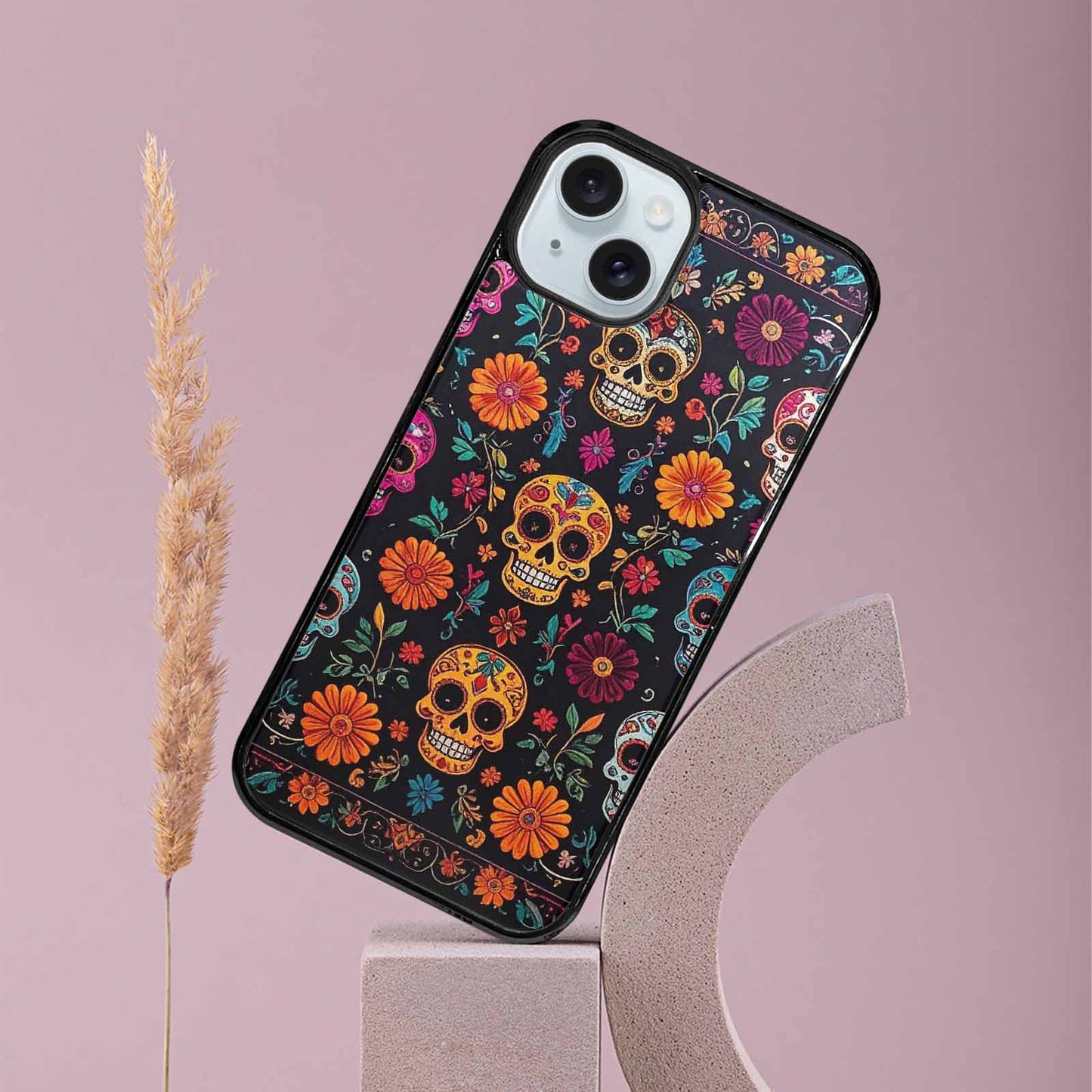 iPhone 15 Plus Case — Colorful Dia De Los Muertos Sugar, Custom Art Phone Cover